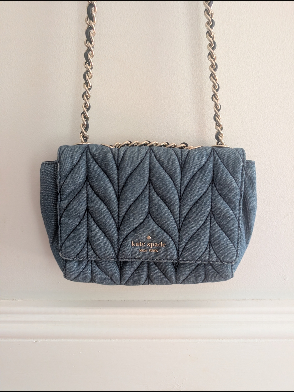 kate spade Quilted Denim Crossbody Bag with Gold Chain